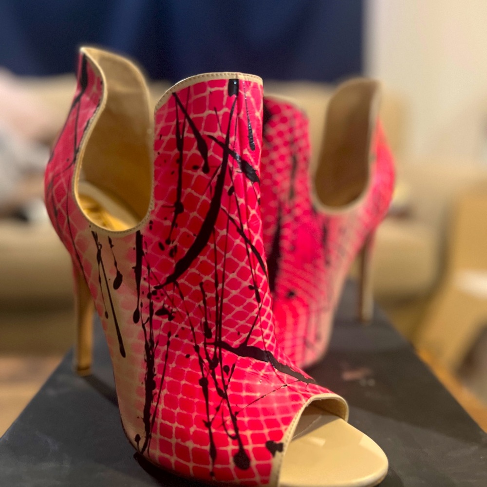 Designer Drizzled Black Paint on Pink Heels